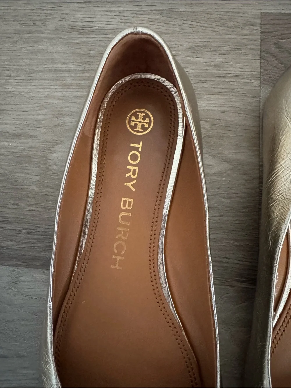 Tory Burch Gold Metallic Georgia Leather Ballet Flats Size 9